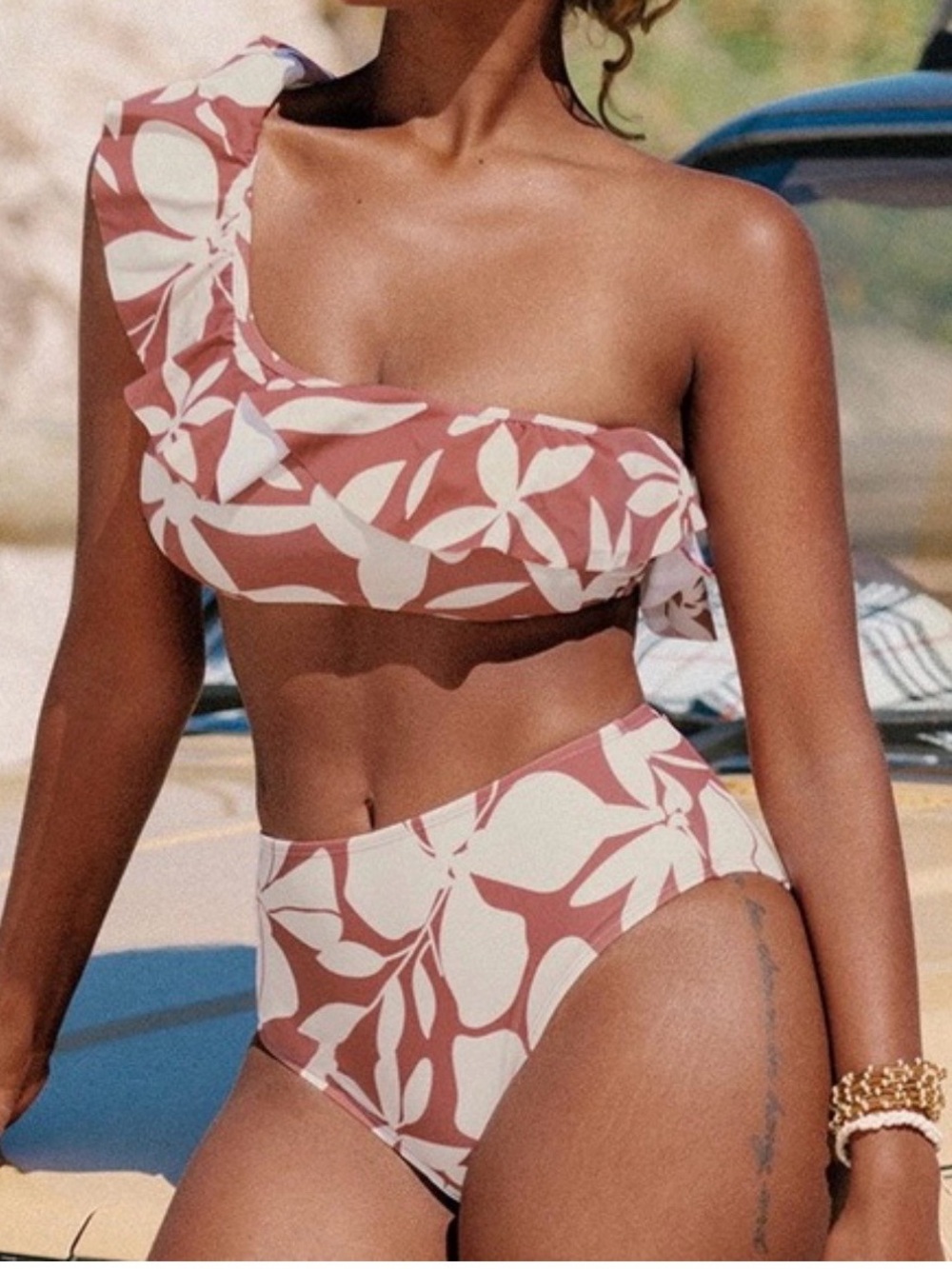 NEW! Cupshe One Shoulder Ruffle Top Bikini Set